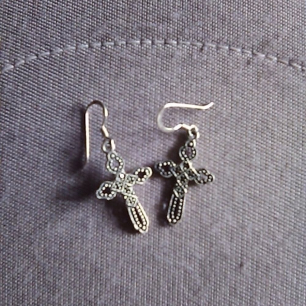 Marcasite and Sterling Cross Earrings